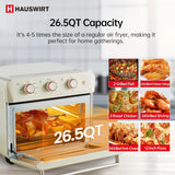 Hauswirt? K5M ,26.5Qt Countertop Conventional Oven K5M, XL Air Fryer 12-Slice Toaster Reheat Bake Rotisserie Broil Dehydrate 10-in-1 Combo,1600 Watts,Non-Stick,Stainless Steel,Online Recipe Booklet